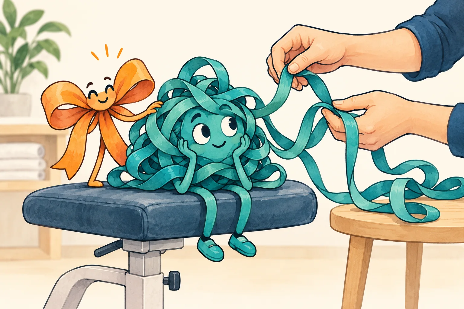 Illustration: Ein freundliches Bandknäuel wird entwirrt