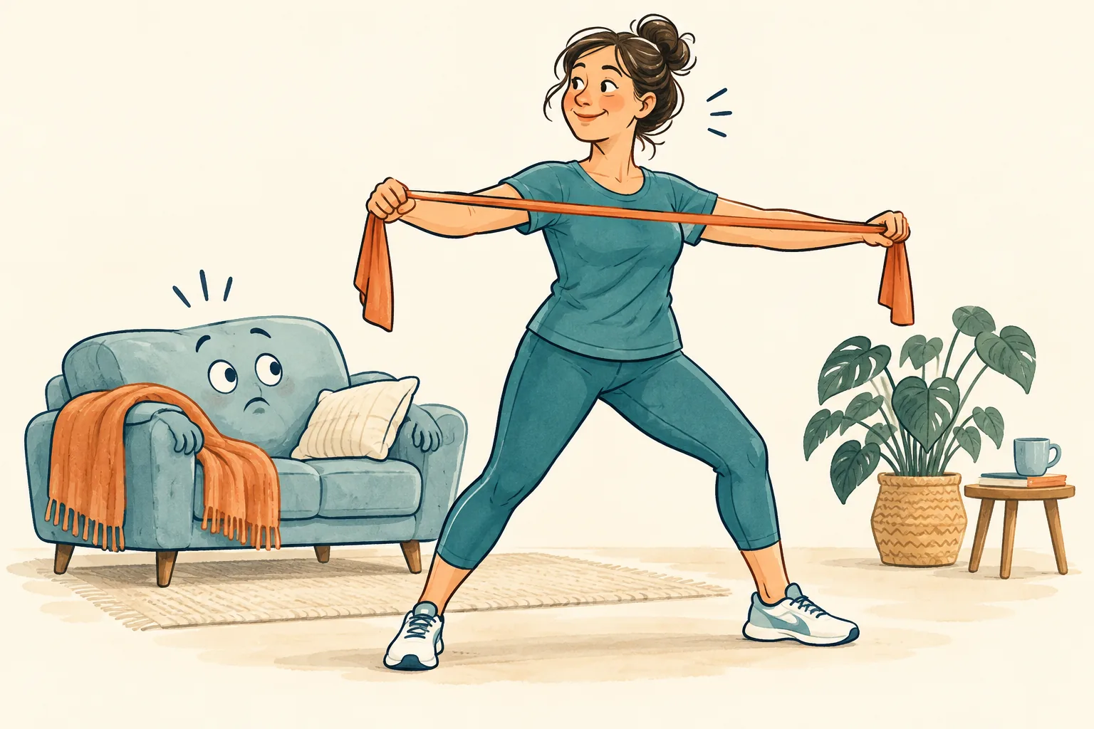 Humorvolle Illustration: Bewegung statt Sofa