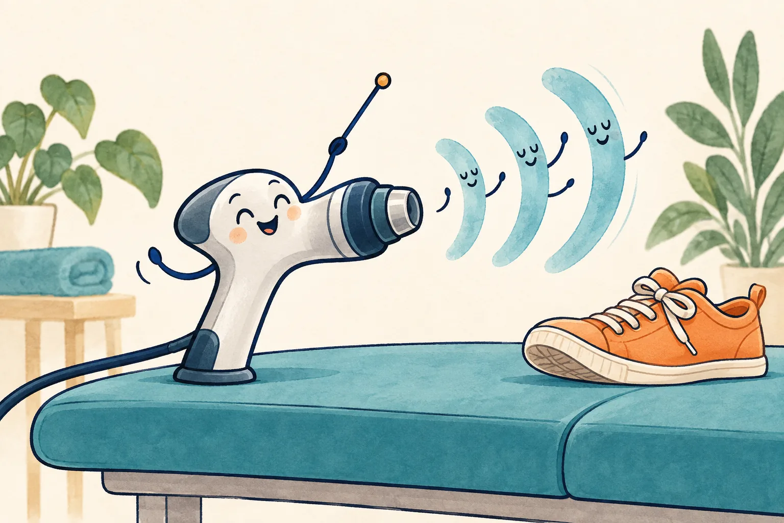 Illustration: Ein Therapiegerät dirigiert sanfte Wellen